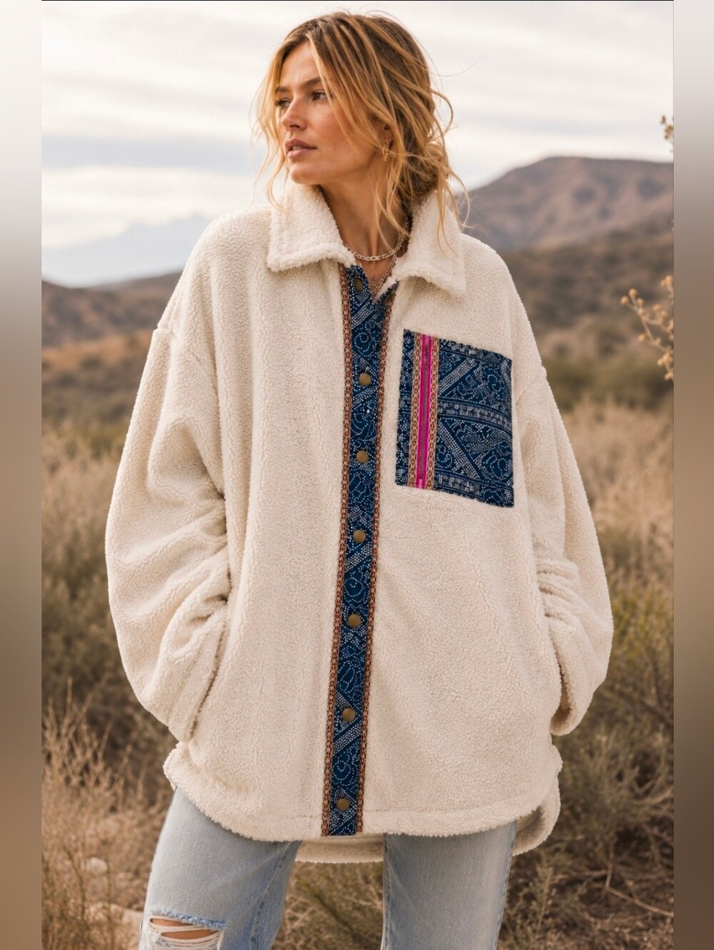 We The Free Sherpa Oversized Jacket Cardigan Patchwork Small + X-Large NWT *Rare